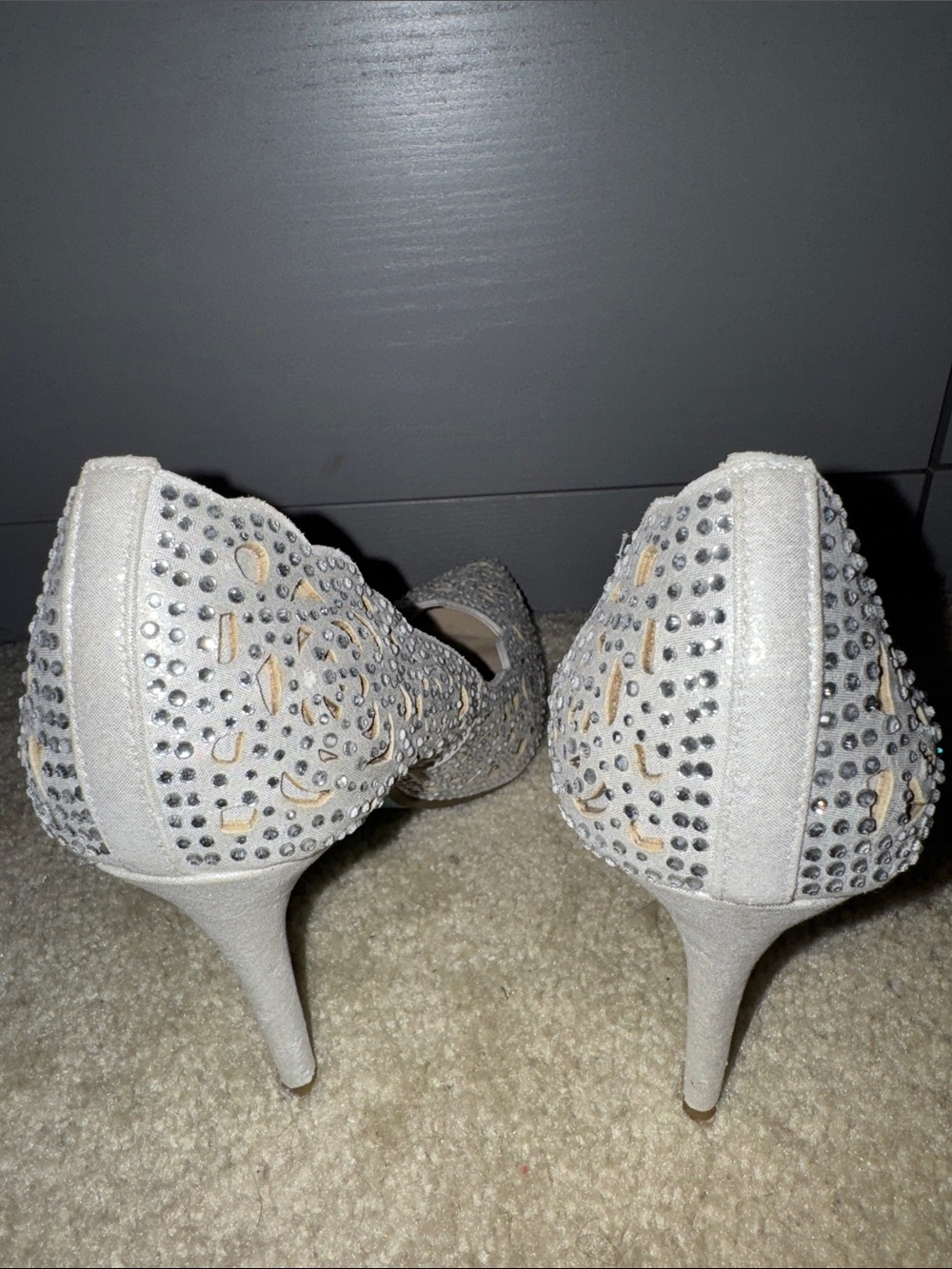 Betsey Johnson Elegant Crystal-Embellished Silver Elsa Stiletto Formal pumps - Picture 8 of 9